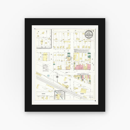Old map wall art mockup — black gallery frame with white mat — Sanborn Fire Insurance Map from Coon Rapids, Carroll County, Iowa (1909) â€” Complete Set