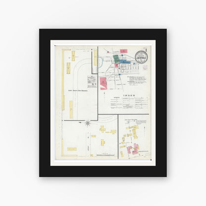 Old map wall art mockup — black gallery frame with white mat — Sanborn Fire Insurance Map from Libertyville, Lake County, Illinois (1907) - Complete Map Set