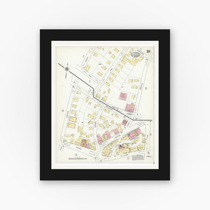 Old map wall art mockup — black gallery frame with white mat — Sanborn Fire Insurance Map from Gardner, Worcester County, Massachusetts (1914), Sheet #0010
