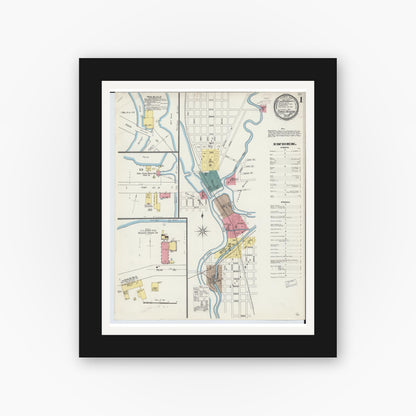 Old map wall art mockup — black gallery frame with white mat — Sanborn Fire Insurance Map from Three Rivers, Saint Joseph County, Michigan (1893) - Complete Map Set