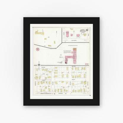 Old map wall art mockup — black gallery frame with white mat — Sanborn Fire Insurance Map from Peru, La Salle County, Illinois (1916), Sheet #0015