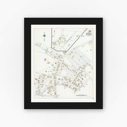 Old map wall art mockup — black gallery frame with white mat — Sanborn Fire Insurance Map from Beacon, Dutchess County, New York (1919), Sheet #0019
