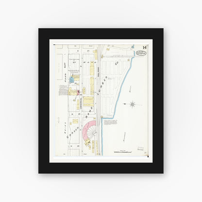 Old map wall art mockup — black gallery frame with white mat — Sanborn Fire Insurance Map from Keokuk, Lee County, Iowa (1888), Sheet #0014