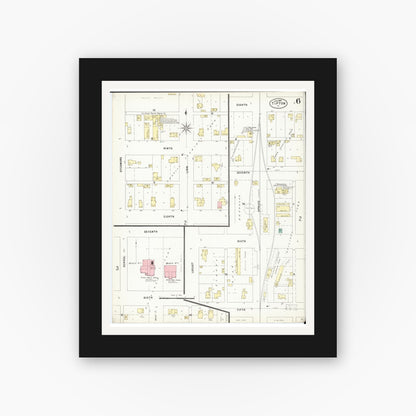 Old map wall art mockup — black gallery frame with white mat — Sanborn Fire Insurance Map from Tipton, Cedar County, Iowa (1897), Sheet #0006