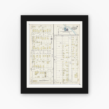 Old map wall art mockup — black gallery frame with white mat — Sanborn Fire Insurance Map from Two Harbors, Lake County, Minnesota (1914), Sheet #0009