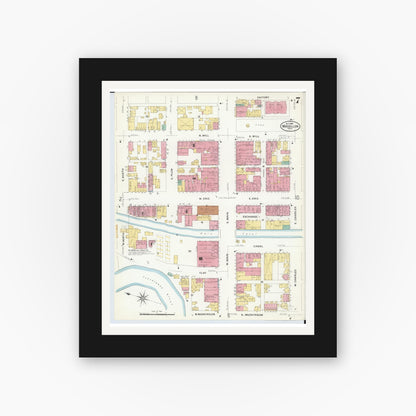 Old map wall art mockup — black gallery frame with white mat — Sanborn Fire Insurance Map from Massillon, Stark County, Ohio (1908), Sheet #0007