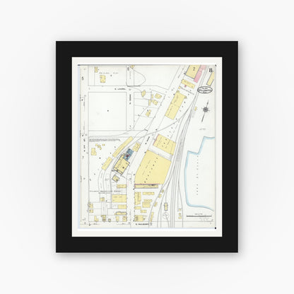 Old map wall art mockup — black gallery frame with white mat — Sanborn Fire Insurance Map from Stillwater, Washington County, Minnesota (1910), Sheet #0008