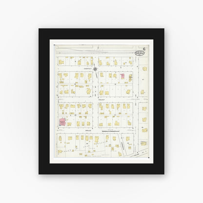 Old map wall art mockup — black gallery frame with white mat — Sanborn Fire Insurance Map from Shelbina, Shelby County, Missouri (1916), Sheet #0006