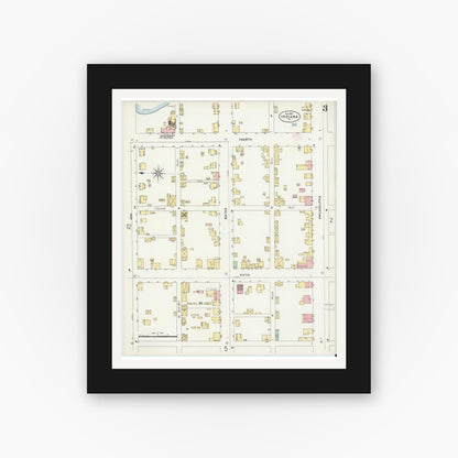 Old map wall art mockup — black gallery frame with white mat — Sanborn Fire Insurance Map from Indiana, Indiana County, Pennsylvania (1888), Sheet #0003