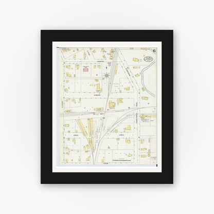 Old map wall art mockup — black gallery frame with white mat — Sanborn Fire Insurance Map from Lapeer, Lapeer County, Michigan (1898), Sheet #0006