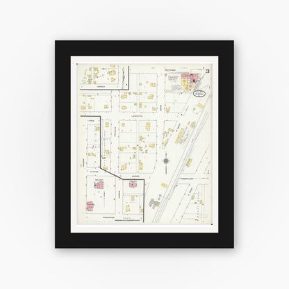 Old map wall art mockup — black gallery frame with white mat — Sanborn Fire Insurance Map from Avon, Fulton County, Illinois (1912), Sheet #0003