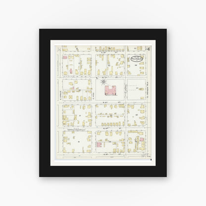 Old map wall art mockup — black gallery frame with white mat — Sanborn Fire Insurance Map from Philipsburg, Centre County, Pennsylvania (1892), Sheet #0004