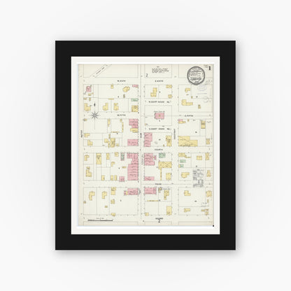 Old map wall art mockup — black gallery frame with white mat — Sanborn Fire Insurance Map from Lumberton, Robeson County, North Carolina (1898) - Complete Map Set