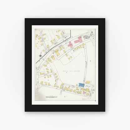 Old map wall art mockup — black gallery frame with white mat — Sanborn Fire Insurance Map from Plymouth, Plymouth County, Massachusetts (1919), Sheet #0008