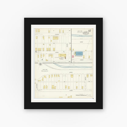 Old map wall art mockup — black gallery frame with white mat — Sanborn Fire Insurance Map from Nanticoke, Luzerne County, Pennsylvania (1907), Sheet #0017