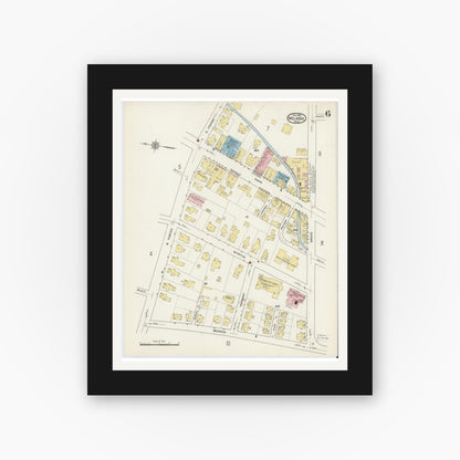 Old map wall art mockup — black gallery frame with white mat — Sanborn Fire Insurance Map from Melrose, Middlesex County, Massachusetts (1915), Sheet #0006