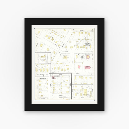 Old map wall art mockup — black gallery frame with white mat — Sanborn Fire Insurance Map from Neola, Pottawattamie County, Iowa (1908), Sheet #0002