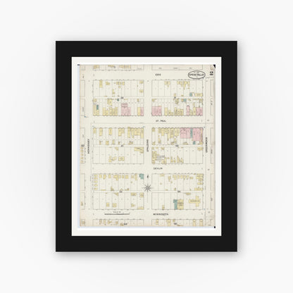 Old map wall art mockup — black gallery frame with white mat — Sanborn Fire Insurance Map from Spring Valley, Bureau County, Illinois (1888), Sheet #0002