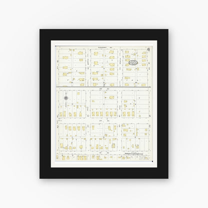 Old map wall art mockup — black gallery frame with white mat — Sanborn Fire Insurance Map from Staples, Todd County, Minnesota (1909), Sheet #0006