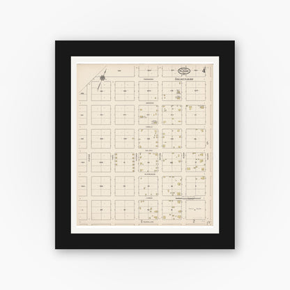 Old map wall art mockup — black gallery frame with white mat — Sanborn Fire Insurance Map from Runge, Karnes County, Texas (1922), Sheet #0004