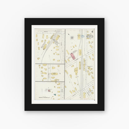 Old map wall art mockup — black gallery frame with white mat — Sanborn Fire Insurance Map from Waterville, Oneida County, New York (1894), Sheet #0004