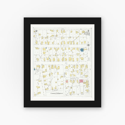 Old map wall art mockup — black gallery frame with white mat — Sanborn Fire Insurance Map from Saint Paris, Champaign County, Ohio (1927), Sheet #0003