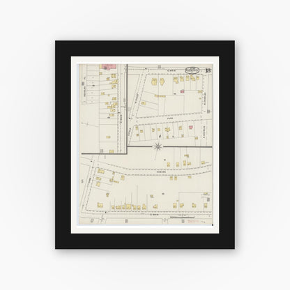 Old map wall art mockup — black gallery frame with white mat — Sanborn Fire Insurance Map from Peekskill, Westchester County, New York (1895), Sheet #0018