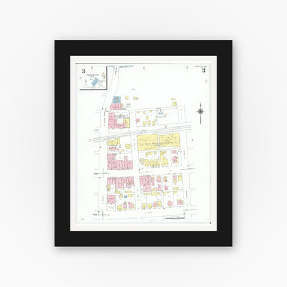 Old map wall art mockup — black gallery frame with white mat — Sanborn Fire Insurance Map from Versailles, Darke County, Ohio (1951), Sheet #0003