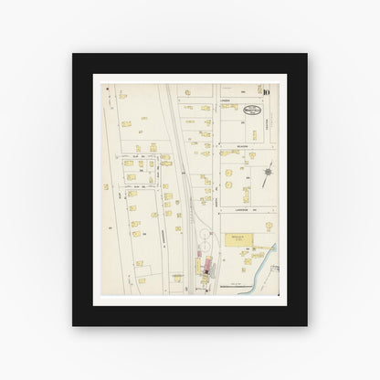 Old map wall art mockup — black gallery frame with white mat — Sanborn Fire Insurance Map from Wakefield, Middlesex County, Massachusetts (1915), Sheet #0010