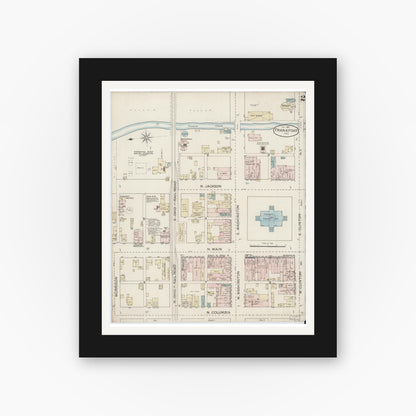 Old map wall art mockup — black gallery frame with white mat — Sanborn Fire Insurance Map from Frankfort, Clinton County, Indiana (1887), Sheet #0002