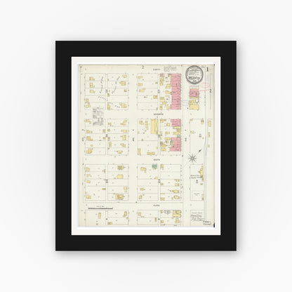Old map wall art mockup — black gallery frame with white mat — Sanborn Fire Insurance Map from Walkerton, Saint Joseph County, Indiana (1898) - Complete Map Set