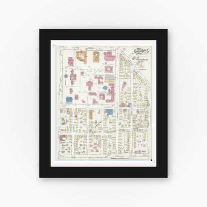 Old map wall art mockup — black gallery frame with white mat — Sanborn Fire Insurance Map from Ann Arbor, Washtenaw County, Michigan (1916), Sheet #0025