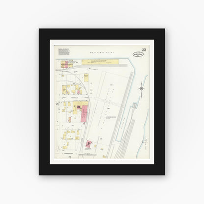 Old map wall art mockup — black gallery frame with white mat — Sanborn Fire Insurance Map from Manitowoc, Manitowoc County, Wisconsin (1912), Sheet #0022
