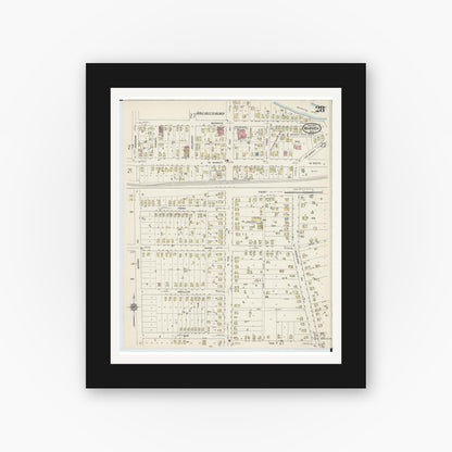 Old map wall art mockup — black gallery frame with white mat — Sanborn Fire Insurance Map from Warren, Trumbull County, Ohio (1915), Sheet #0028
