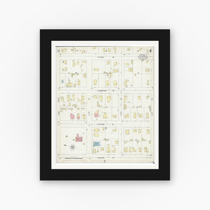 Old map wall art mockup — black gallery frame with white mat — Sanborn Fire Insurance Map from Dixon, Lee County, Illinois (1897), Sheet #0004