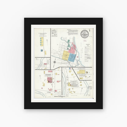 Old map wall art mockup — black gallery frame with white mat — Sanborn Fire Insurance Map from Sainte Genevieve, Saint Genevieve County, Missouri (1911) - Complete Map Set
