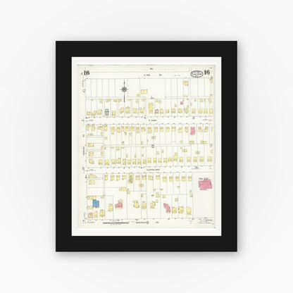 Old map wall art mockup — black gallery frame with white mat — Sanborn Fire Insurance Map from Salem, Columbiana County, Ohio (1926), Sheet #0016