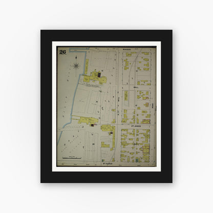 Old map wall art mockup — black gallery frame with white mat — Sanborn Fire Insurance Map from La Crosse, La Crosse County, Wisconsin (1891), Sheet #0026