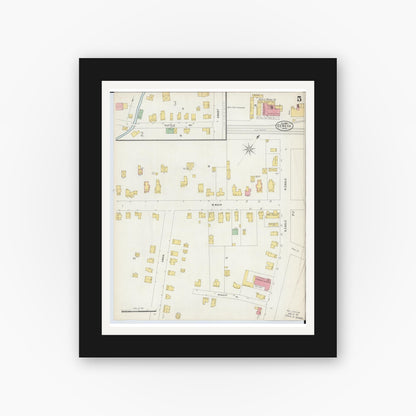 Old map wall art mockup — black gallery frame with white mat — Sanborn Fire Insurance Map from Geneva, Ashtabula County, Ohio (1898), Sheet #0005