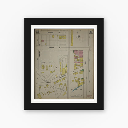 Old map wall art mockup — black gallery frame with white mat — Sanborn Fire Insurance Map from New Jersey Coast, New Jersey Coast, New Jersey (1890), Sheet #0051