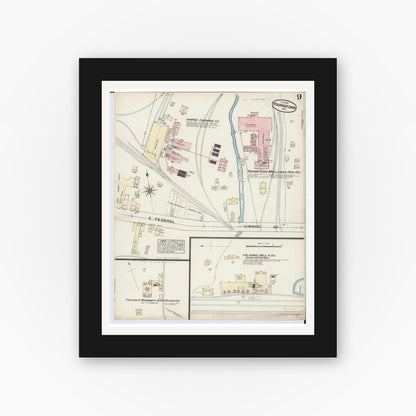 Old map wall art mockup — black gallery frame with white mat — Sanborn Fire Insurance Map from Youngstown, Mahoning County, Ohio (1884), Sheet #0009