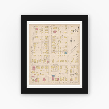 Old map wall art mockup — black gallery frame with white mat — Sanborn Fire Insurance Map from Wilmington, Clinton County, Ohio (1922), Sheet #0007