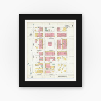Old map wall art mockup — black gallery frame with white mat — Sanborn Fire Insurance Map from Cleburne, Johnson County, Texas (1904), Sheet #0006