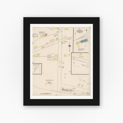 Old map wall art mockup — black gallery frame with white mat — Sanborn Fire Insurance Map from Greenwood, Clark County, Wisconsin (1922), Sheet #0004