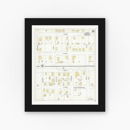 Old map wall art mockup — black gallery frame with white mat — Sanborn Fire Insurance Map from Marshall, Harrison County, Texas (1904), Sheet #0015