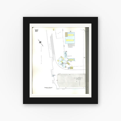 Old map wall art mockup — black gallery frame with white mat — Sanborn Fire Insurance Map from Honolulu, Oahu County, Hawaii (1955), Sheet #0157