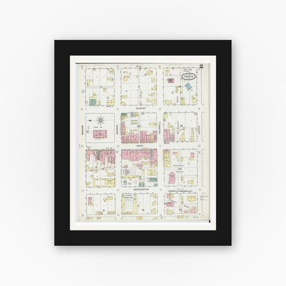Old map wall art mockup — black gallery frame with white mat — Sanborn Fire Insurance Map from Paris, Monroe County, Missouri (1893), Sheet #0002
