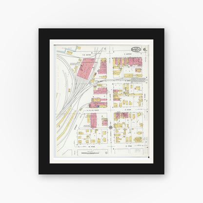 Old map wall art mockup — black gallery frame with white mat — Sanborn Fire Insurance Map from Boyne City, Charlevoix County, Michigan (1919), Sheet #0006