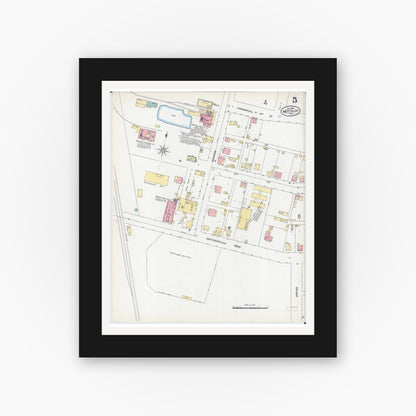 Old map wall art mockup — black gallery frame with white mat — Sanborn Fire Insurance Map from Waterloo, Monroe County, Illinois (1906), Sheet #0005