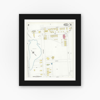 Old map wall art mockup — black gallery frame with white mat — Sanborn Fire Insurance Map from Westville, Gloucester County, New Jersey (1926), Sheet #0009